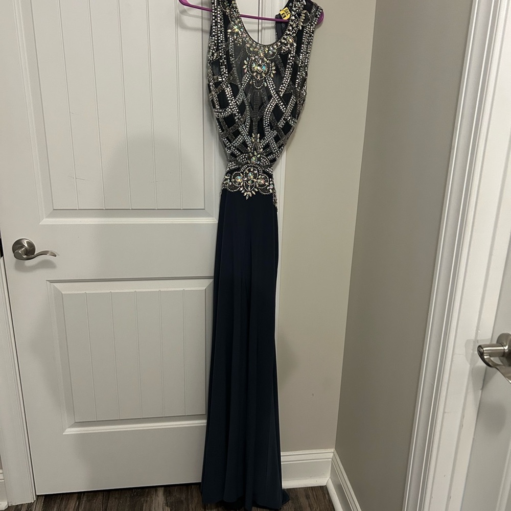 Alyce Paris Black and Silver Beaded Prom Dress